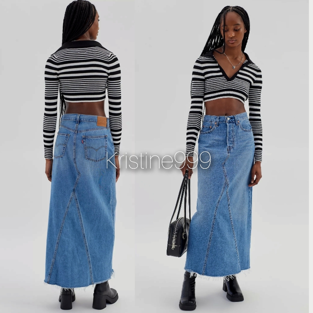 Levi's Premium ICONIC Long Denim Skirt Indigo Medium Wash sz 24 25 26 27 28 29 - Picture 5 of 10
